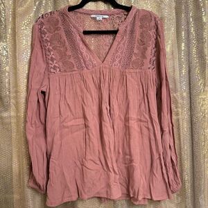 O’Neill Mara Mauve Dusty Rose Pink Peasant Crochet Gauze Top Small